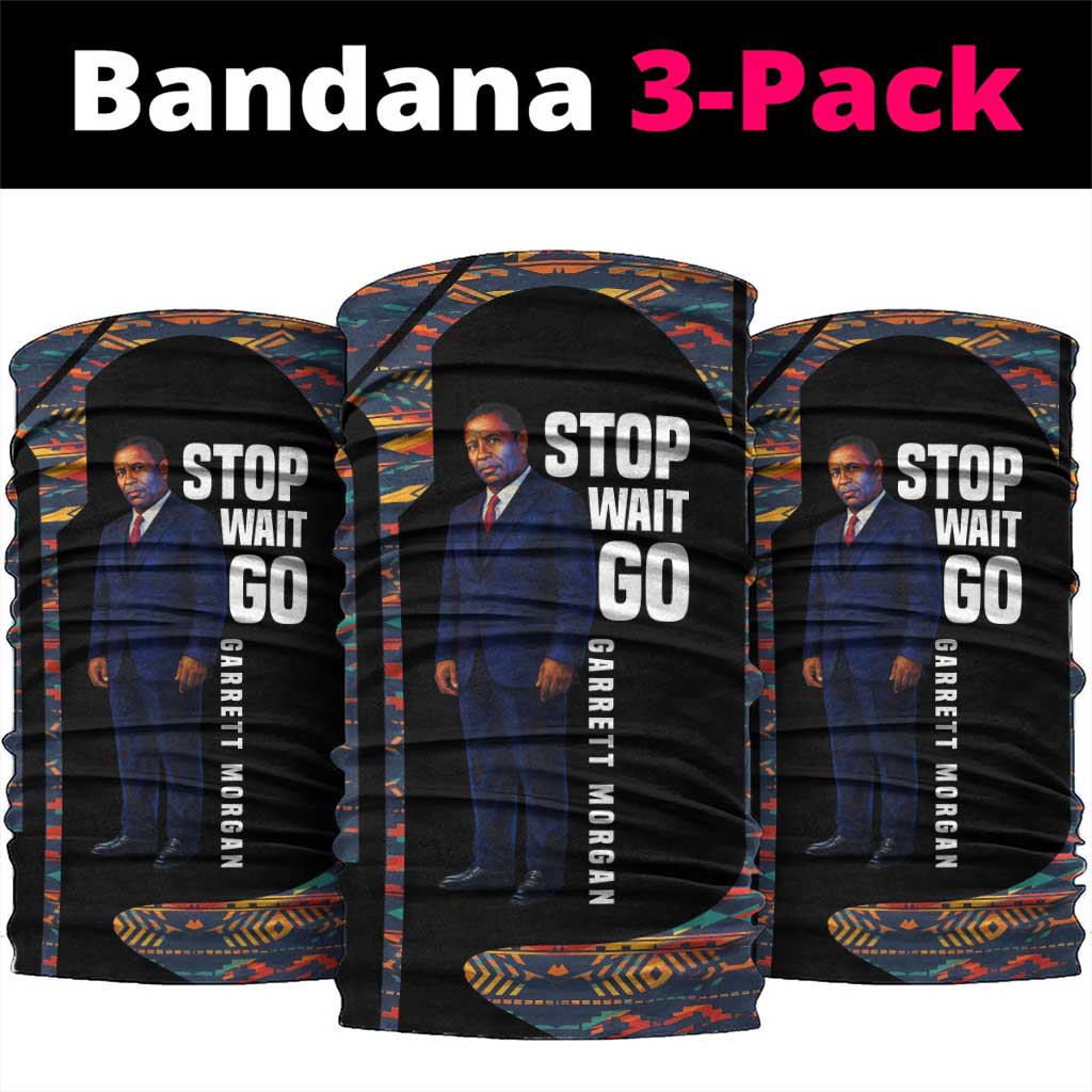 Garrett Morgan Neck Gaiter with Full Body Portrait, Stop Wait Go Quote, Traffic Light Design - African Pride