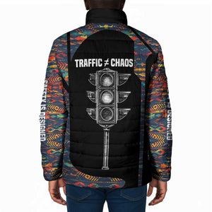 Garrett Morgan Padded Jacket with Full Body Portrait, Stop Wait Go Quote, Traffic Light Design - African Pride