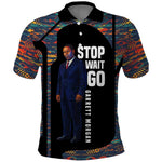 Garrett Morgan Polo Shirt with Full Body Portrait, Stop Wait Go Quote, Traffic Light Design - African Pride