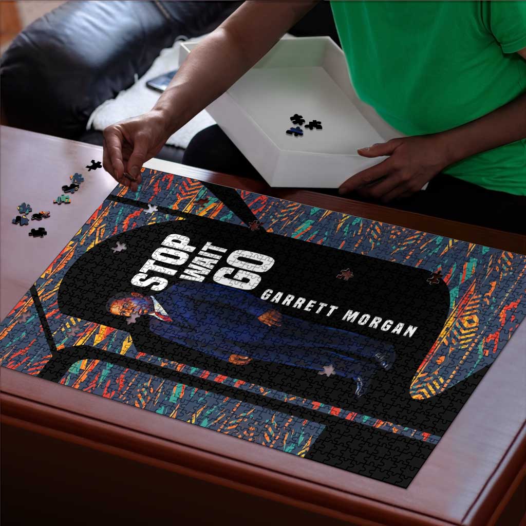 Puzzled Morgan Garrett Morgan Puzzle with Full Body Portrait, Stop Wait Go Quote ...