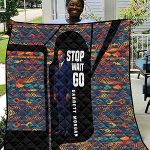 Garrett Morgan Quilt with Full Body Portrait, Stop Wait Go Quote, Traffic Light Design - African Pride