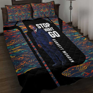 Garrett Morgan Quilt Bed Set with Full Body Portrait, Stop Wait Go Quote, Traffic Light Design - African Pride