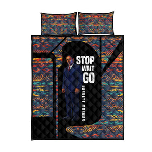 Garrett Morgan Quilt Bed Set with Full Body Portrait, Stop Wait Go Quote, Traffic Light Design - African Pride