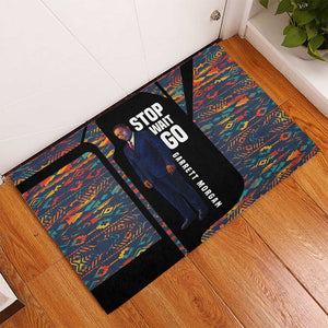 Garrett Morgan Rubber Doormat with Full Body Portrait, Stop Wait Go Quote, Traffic Light Design - African Pride