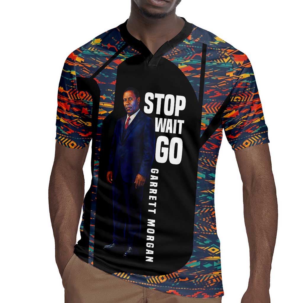 Garrett Morgan Rugby Jersey with Full Body Portrait, Stop Wait Go Quote, Traffic Light Design - African Pride