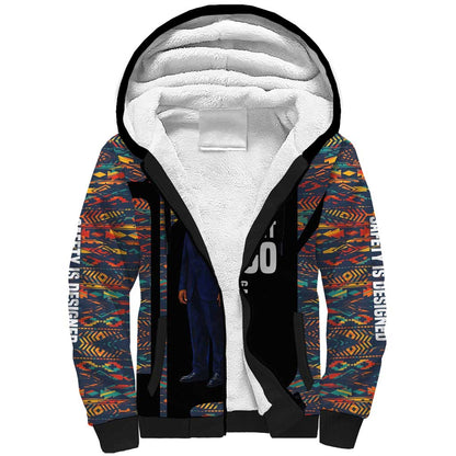 Garrett Morgan Sherpa Hoodie with Full Body Portrait, Stop Wait Go Quote, Traffic Light Design - African Pride
