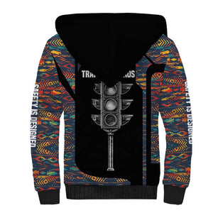 Garrett Morgan Sherpa Hoodie with Full Body Portrait, Stop Wait Go Quote, Traffic Light Design - African Pride
