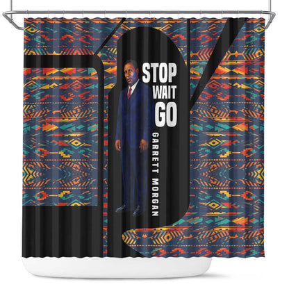 Garrett Morgan Shower Curtain with Full Body Portrait, Stop Wait Go Quote, Traffic Light Design - African Pride