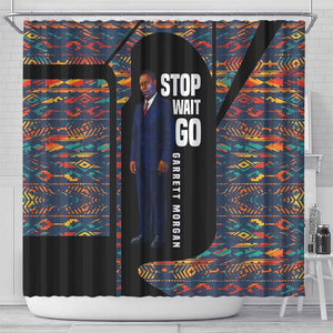 Garrett Morgan Shower Curtain with Full Body Portrait, Stop Wait Go Quote, Traffic Light Design - African Pride