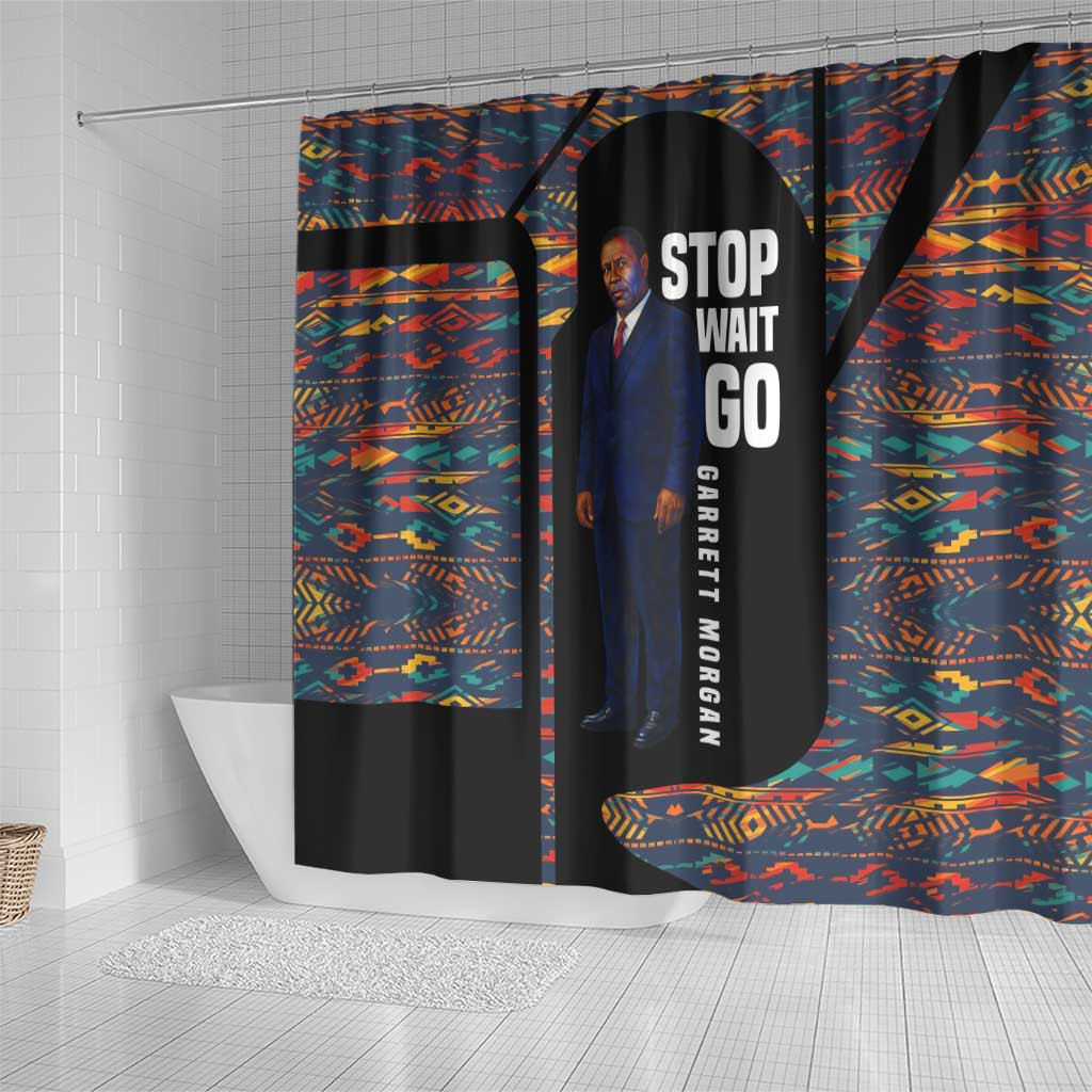 Garrett Morgan Shower Curtain with Full Body Portrait, Stop Wait Go Quote, Traffic Light Design - African Pride