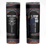 Garrett Morgan Skinny Tumbler with Full Body Portrait, Stop Wait Go Quote, Traffic Light Design - African Pride