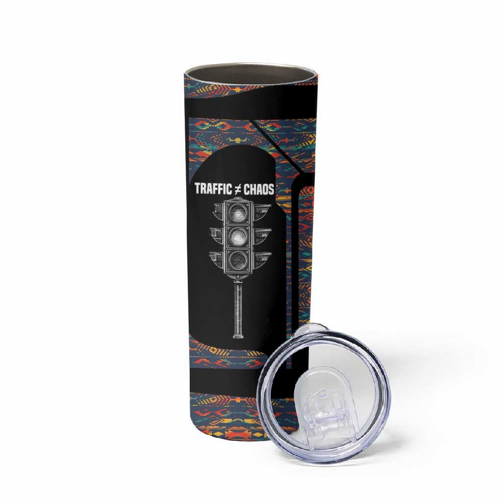 Garrett Morgan Skinny Tumbler with Full Body Portrait, Stop Wait Go Quote, Traffic Light Design - African Pride