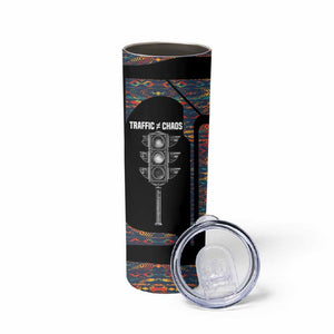 Garrett Morgan Skinny Tumbler with Full Body Portrait, Stop Wait Go Quote, Traffic Light Design - African Pride