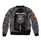 Garrett Morgan Sleeve Zip Bomber Jacket with Full Body Portrait, Stop Wait Go Quote, Traffic Light Design - African Pride