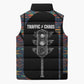 Garrett Morgan Sleeveless Puffer Jacket with Full Body Portrait, Stop Wait Go Quote, Traffic Light Design - African Pride