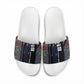 Garrett Morgan Slide Sandals with Full Body Portrait, Stop Wait Go Quote, Traffic Light Design - African Pride