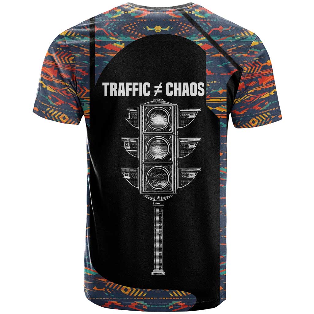 Garrett Morgan T shirt with Full Body Portrait, Stop Wait Go Quote, Traffic Light Design - African Pride