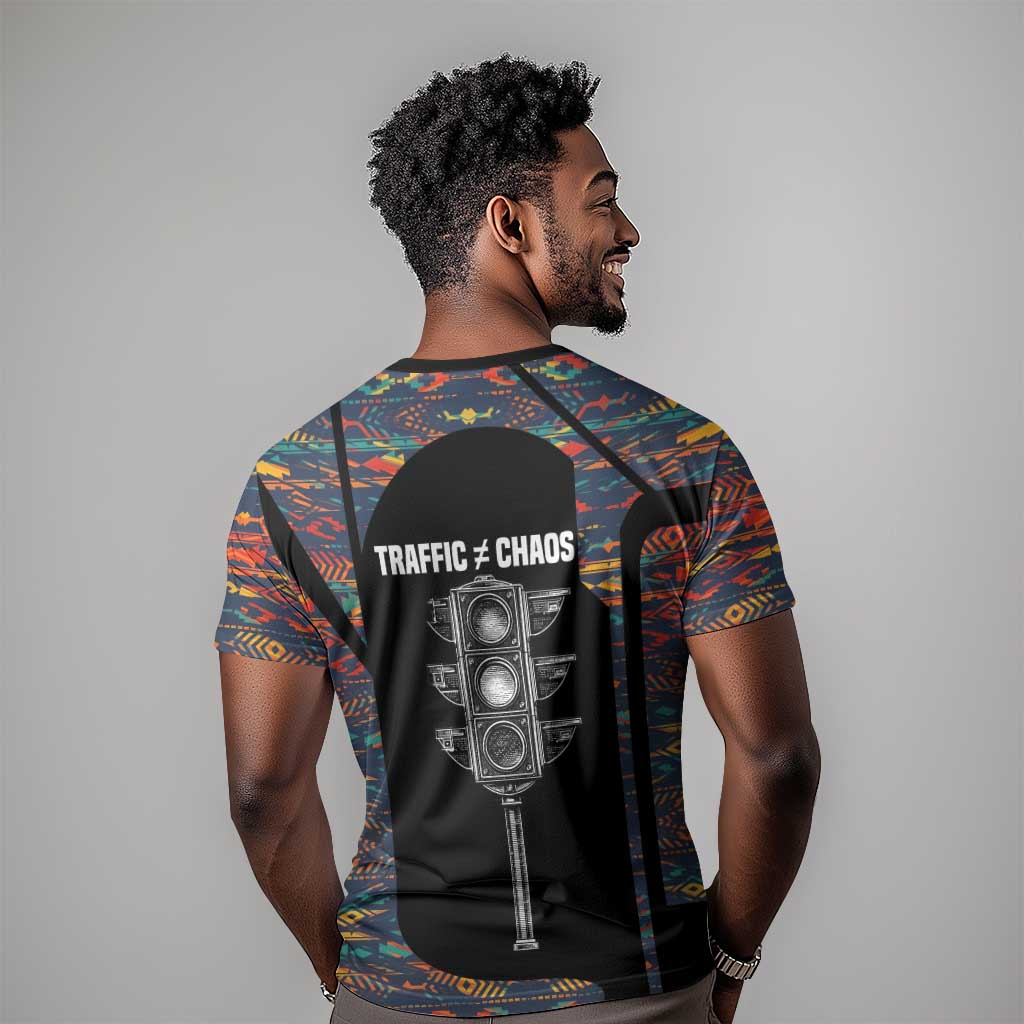 Garrett Morgan T shirt with Full Body Portrait, Stop Wait Go Quote, Traffic Light Design - African Pride