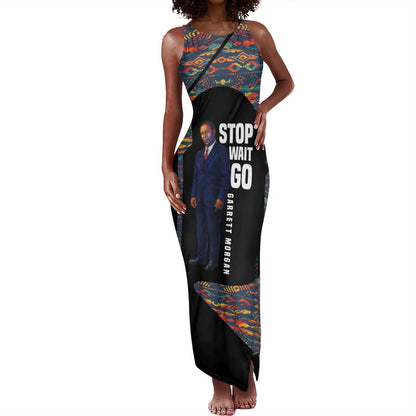 Garrett Morgan Tank Maxi Dress with Full Body Portrait, Stop Wait Go Quote, Traffic Light Design - African Pride