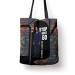 Garrett Morgan Tote Bag with Full Body Portrait, Stop Wait Go Quote, Traffic Light Design - African Pride