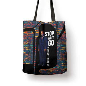 Garrett Morgan Tote Bag with Full Body Portrait, Stop Wait Go Quote, Traffic Light Design - African Pride