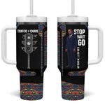 Garrett Morgan Tumbler With Handle with Full Body Portrait, Stop Wait Go Quote, Traffic Light Design - African Pride