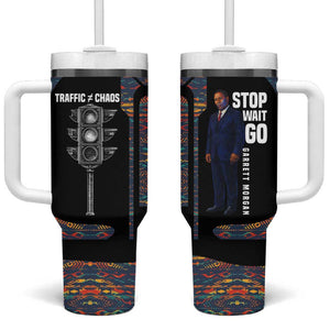 Garrett Morgan Tumbler With Handle with Full Body Portrait, Stop Wait Go Quote, Traffic Light Design - African Pride