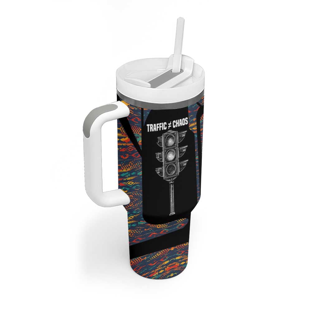 Garrett Morgan Tumbler With Handle with Full Body Portrait, Stop Wait Go Quote, Traffic Light Design - African Pride