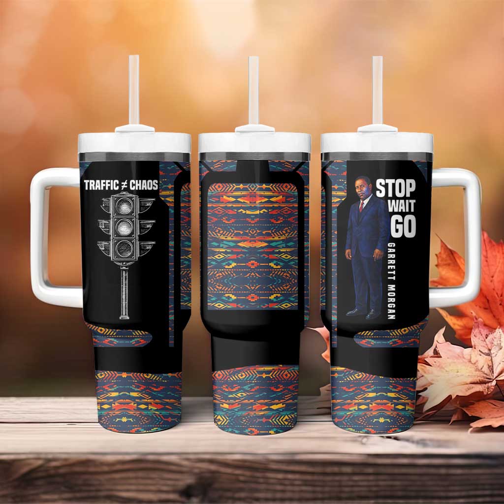 Garrett Morgan Tumbler With Handle with Full Body Portrait, Stop Wait Go Quote, Traffic Light Design - African Pride