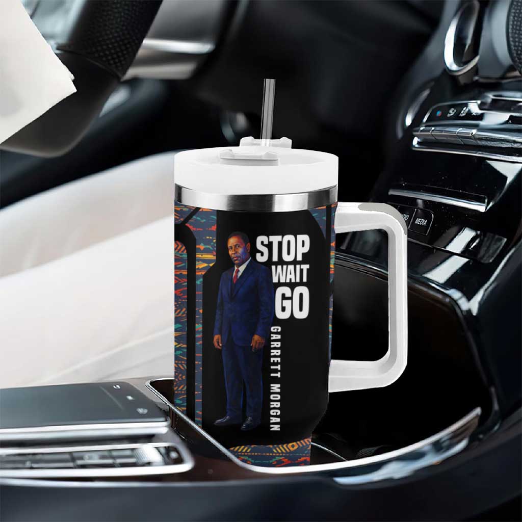 Garrett Morgan Tumbler With Handle with Full Body Portrait, Stop Wait Go Quote, Traffic Light Design - African Pride