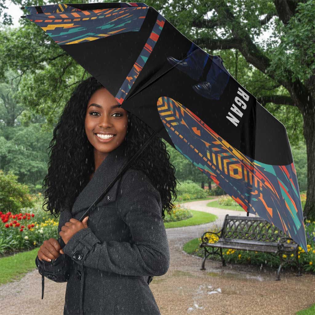 Garrett Morgan Umbrella with Full Body Portrait, Stop Wait Go Quote, Traffic Light Design - African Pride