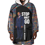 Garrett Morgan Wearable Blanket Hoodie with Full Body Portrait, Stop Wait Go Quote, Traffic Light Design - African Pride