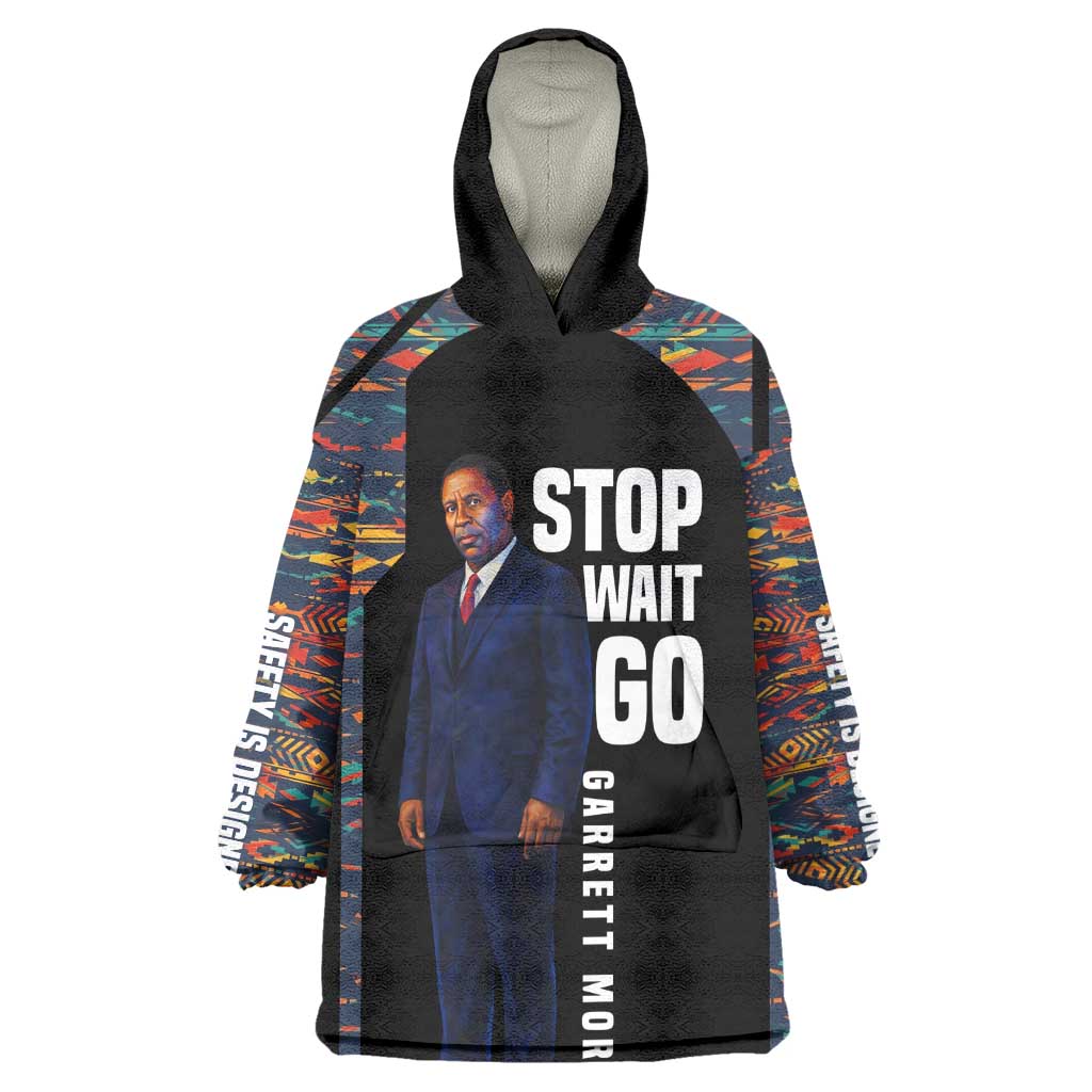 Garrett Morgan Wearable Blanket Hoodie with Full Body Portrait, Stop Wait Go Quote, Traffic Light Design - African Pride