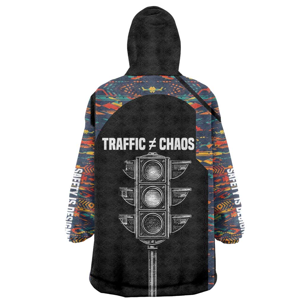 Garrett Morgan Wearable Blanket Hoodie with Full Body Portrait, Stop Wait Go Quote, Traffic Light Design - African Pride