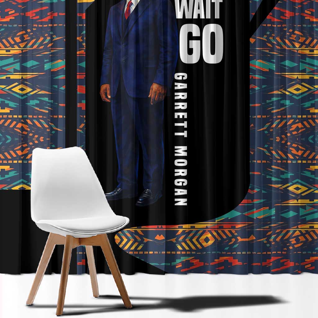 Garrett Morgan Window Curtain with Full Body Portrait, Stop Wait Go Quote, Traffic Light Design - African Pride