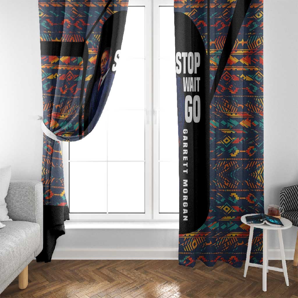Garrett Morgan Window Curtain with Full Body Portrait, Stop Wait Go Quote, Traffic Light Design - African Pride