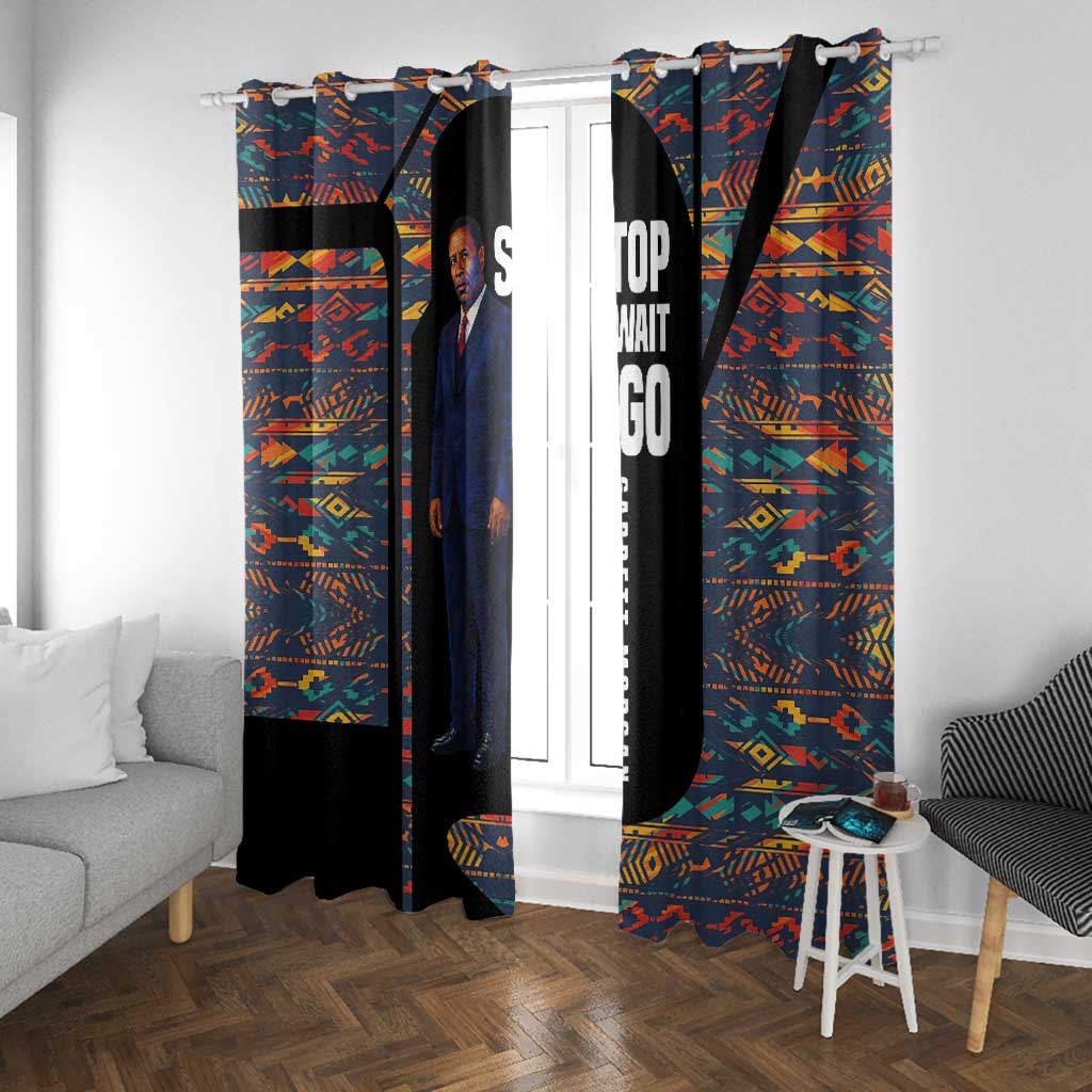 Garrett Morgan Window Curtain with Full Body Portrait, Stop Wait Go Quote, Traffic Light Design - African Pride