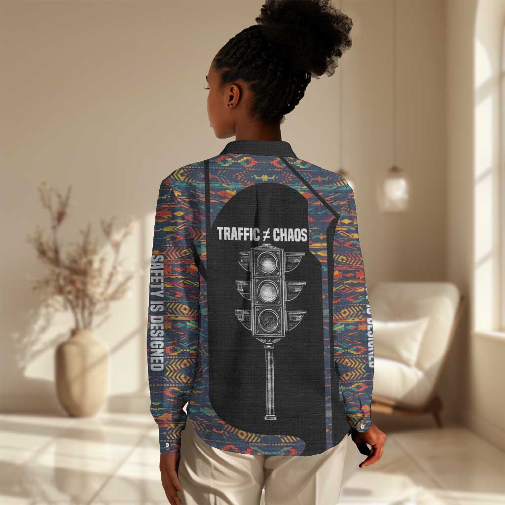 Garrett Morgan Women Casual Shirt with Full Body Portrait, Stop Wait Go Quote, Traffic Light Design - African Pride