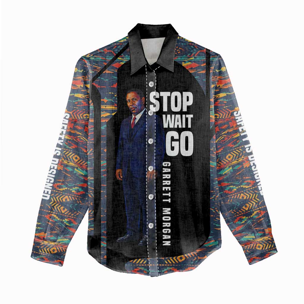 Garrett Morgan Women Casual Shirt with Full Body Portrait, Stop Wait Go Quote, Traffic Light Design - African Pride