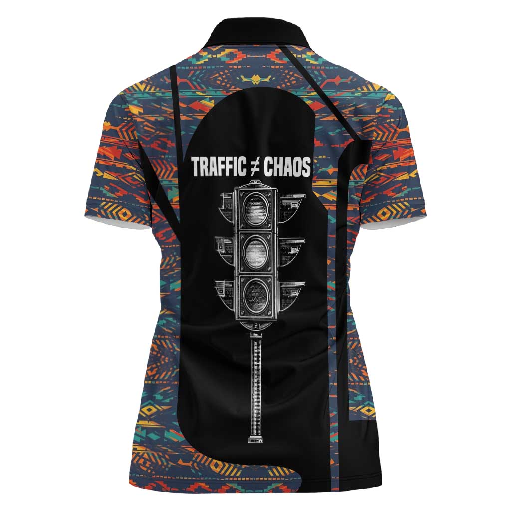 Garrett Morgan Women Polo Shirt with Full Body Portrait, Stop Wait Go Quote, Traffic Light Design - African Pride