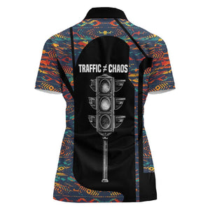 Garrett Morgan Women Polo Shirt with Full Body Portrait, Stop Wait Go Quote, Traffic Light Design - African Pride