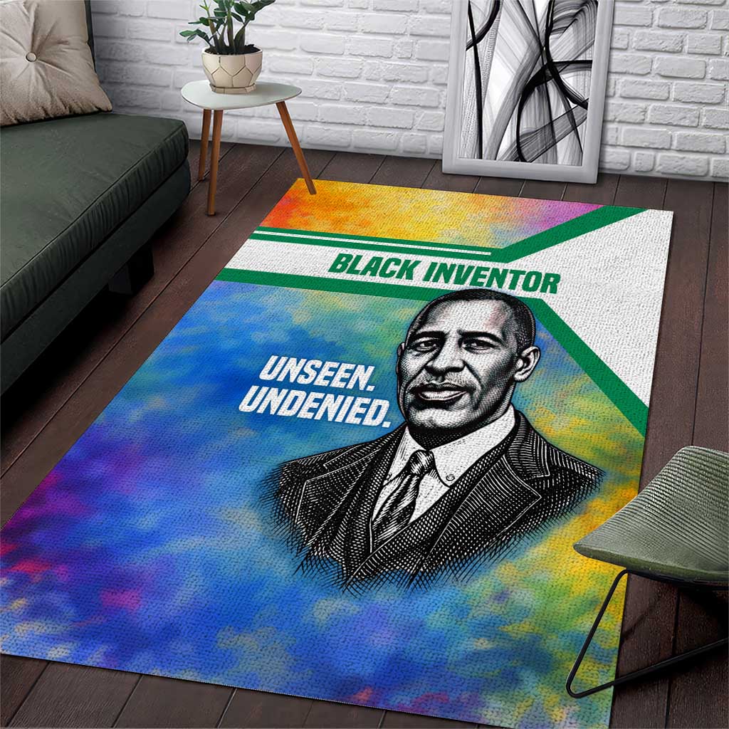 Garrett Morgan Area Rug with Real Impact Quote, Black Inventor Portrait and Vibrant Watercolor - African Pride