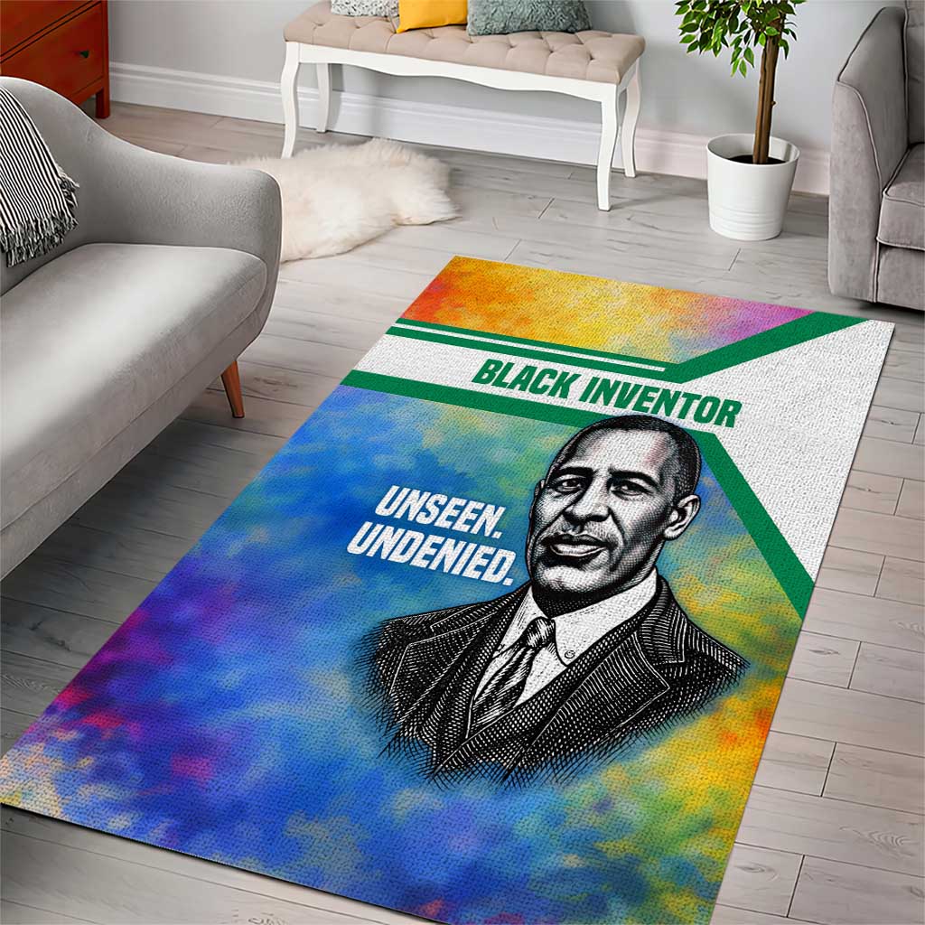Garrett Morgan Area Rug with Real Impact Quote, Black Inventor Portrait and Vibrant Watercolor - African Pride