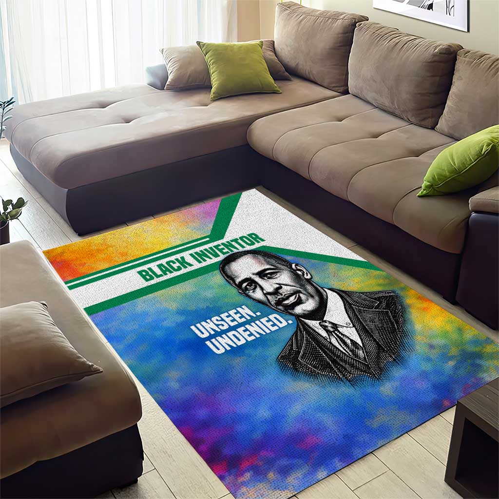 Garrett Morgan Area Rug with Real Impact Quote, Black Inventor Portrait and Vibrant Watercolor - African Pride