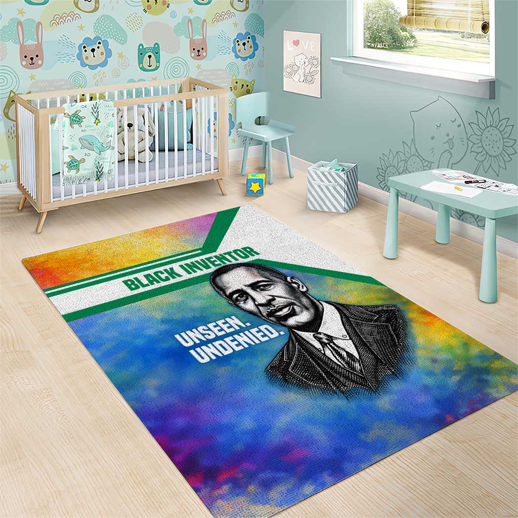 Garrett Morgan Area Rug with Real Impact Quote, Black Inventor Portrait and Vibrant Watercolor - African Pride