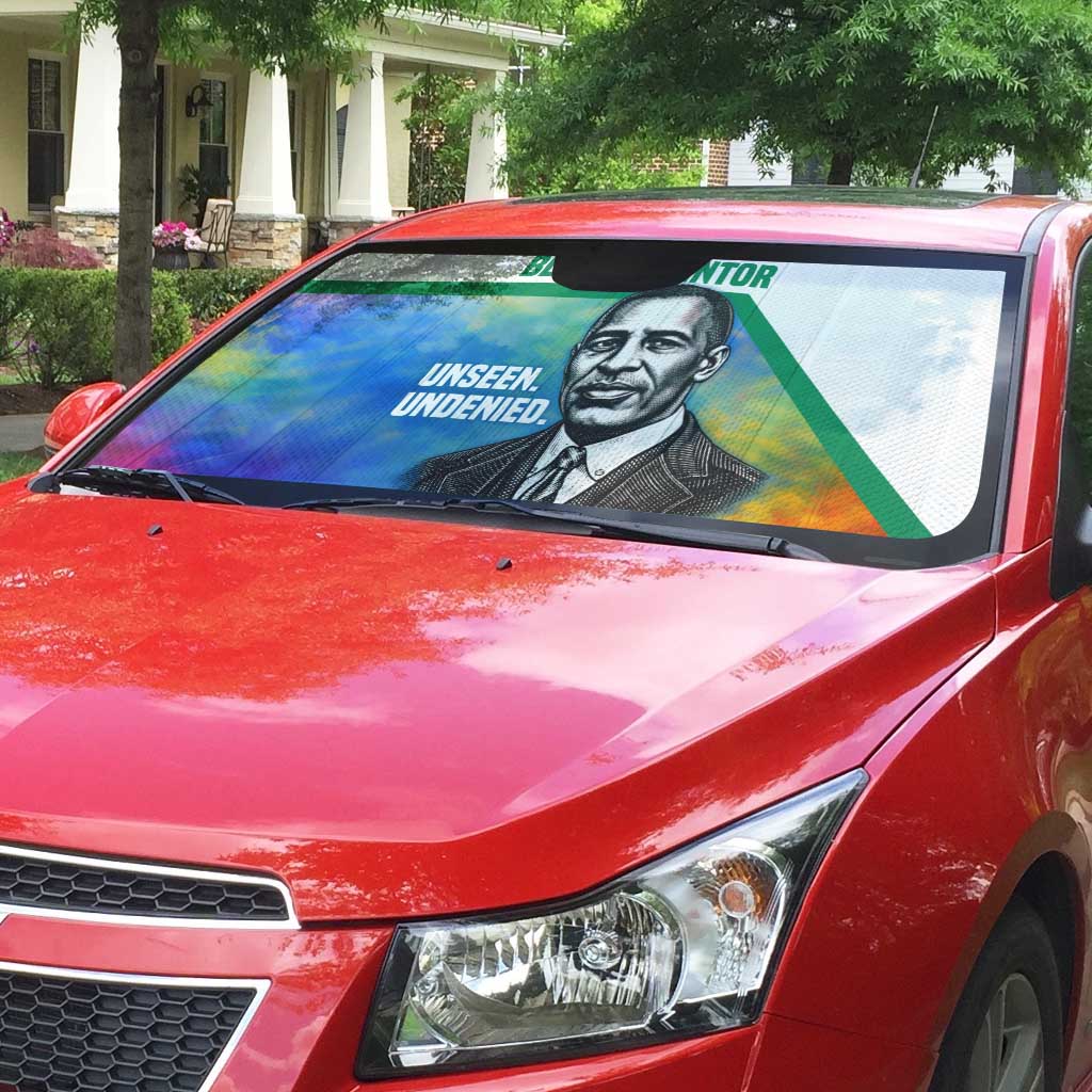Garrett Morgan Auto Sun Shade with Real Impact Quote, Black Inventor Portrait and Vibrant Watercolor - African Pride