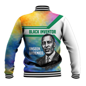 Garrett Morgan Baseball Jacket with Real Impact Quote, Black Inventor Portrait and Vibrant Watercolor - African Pride