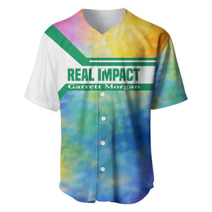Garrett Morgan Baseball Jersey with Real Impact Quote, Black Inventor Portrait and Vibrant Watercolor - African Pride