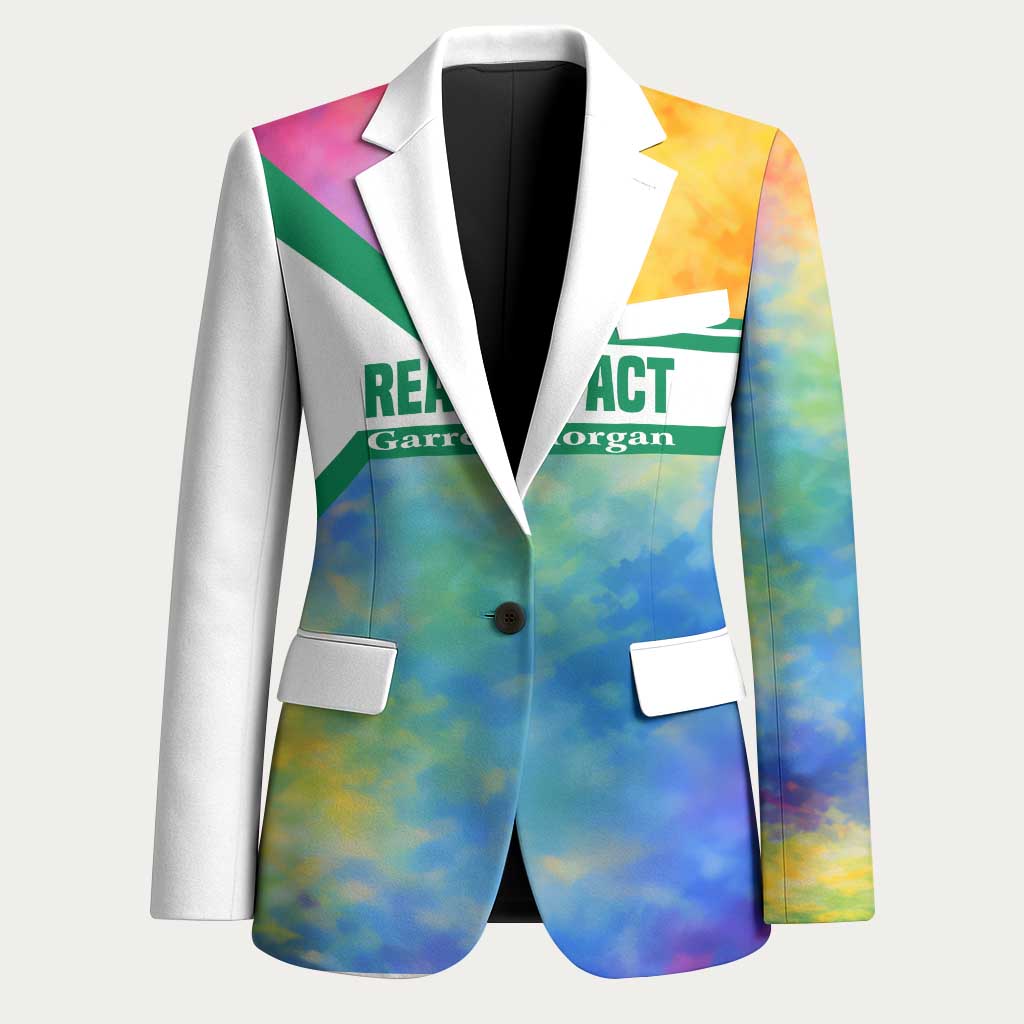 Garrett Morgan Blazer with Real Impact Quote, Black Inventor Portrait and Vibrant Watercolor - African Pride