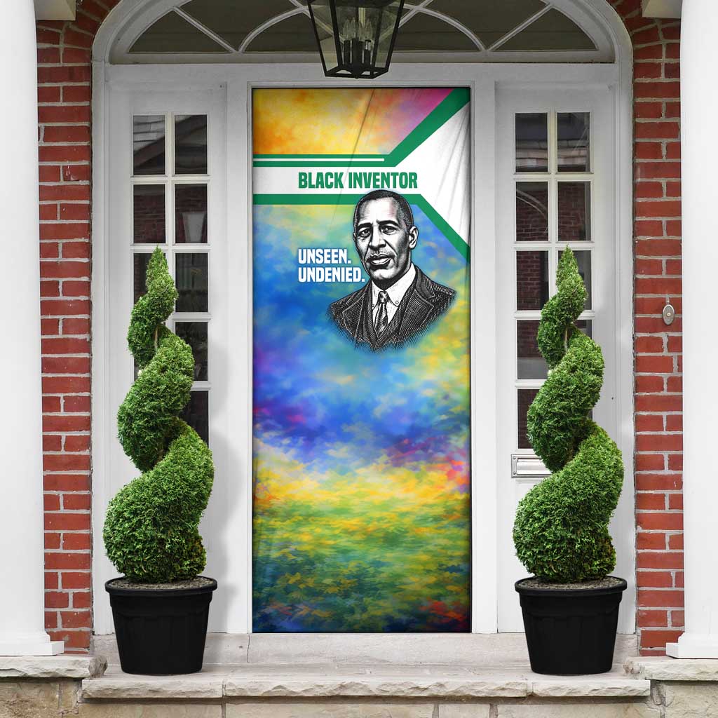 Garrett Morgan Door Cover with Real Impact Quote, Black Inventor Portrait and Vibrant Watercolor - African Pride